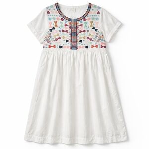 Roberta Roller Rabbit Colorful Embroidery Crisp White Short Sleeve Peasant Dress